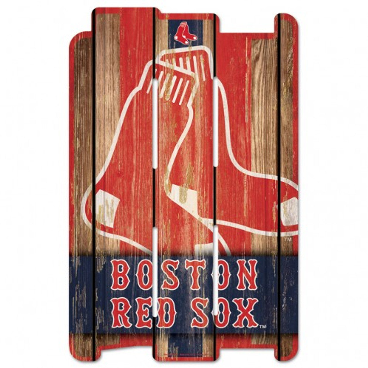 Boston Red Sox MLB wood fence sign with official team colors and graphics, made in the USA by Wincraft, easy to hang