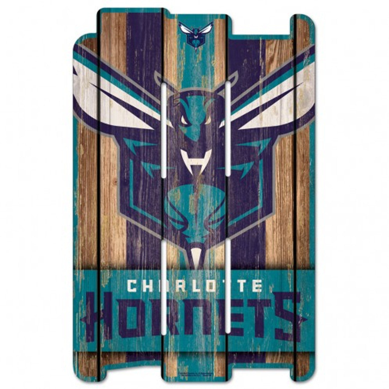 Charlotte Hornets 11"x17" NBA wood fence sign with bold team graphics. Made in the USA by WinCraft.