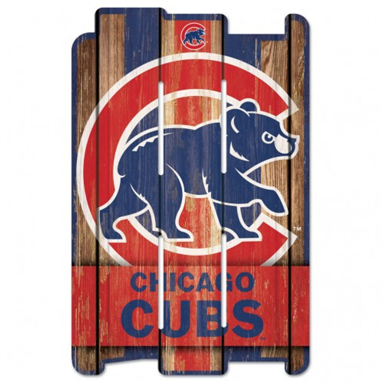 Chicago Cubs 11"x17" MLB wood sign with team logo and colors. Made in the USA by WinCraft.