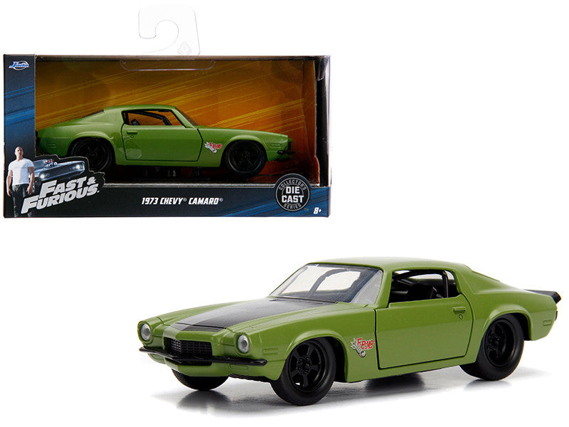 Jada 1/32 scale diecast Dom’s 1973 Chevrolet Camaro “F-Bomb” from Fast & Furious with matte green finish and details