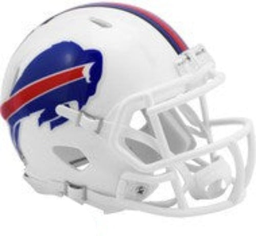 Buffalo Bills Speed Mini Helmet by Riddell, 5.5 inch tall NFL collectible with chinstrap and metal faceguard