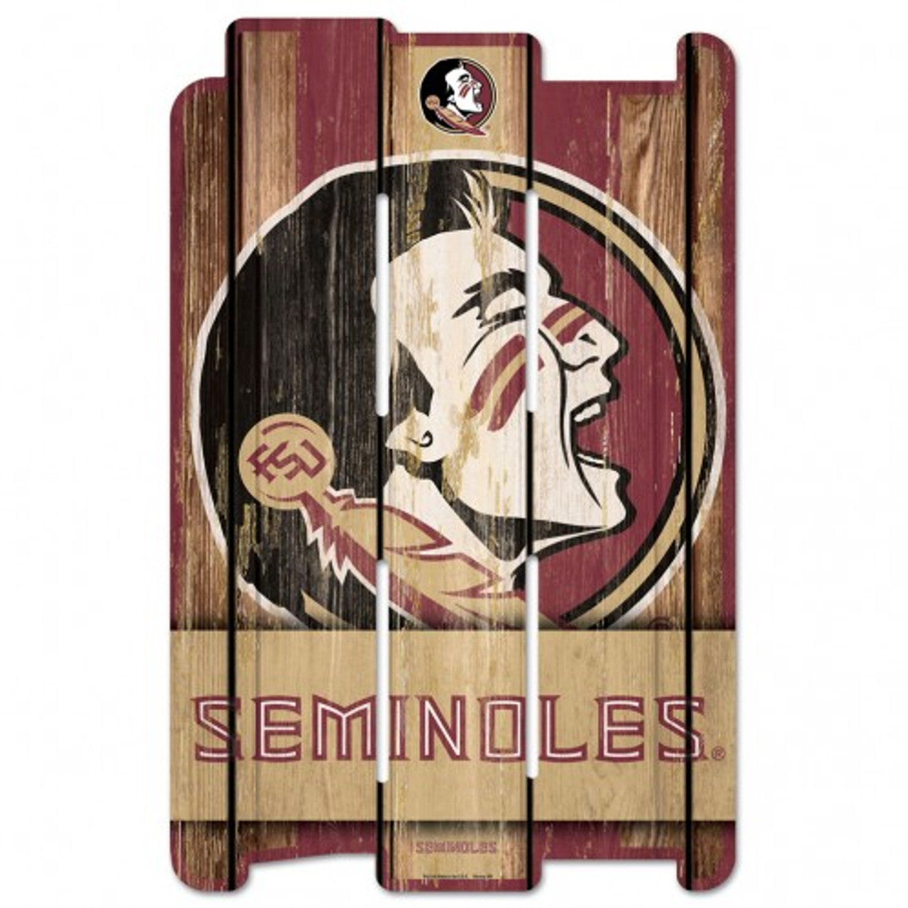 Florida State Seminoles NCAA wood sign with retro team graphics, 11"x17", made in the USA by WinCraft.