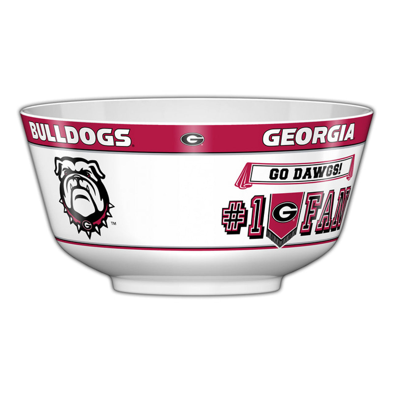 Georgia Bulldogs All JV Party Bowl, durable melamine, food-safe, measures 11.75 x 6 inches, vibrant team graphics, NCAA licensed.