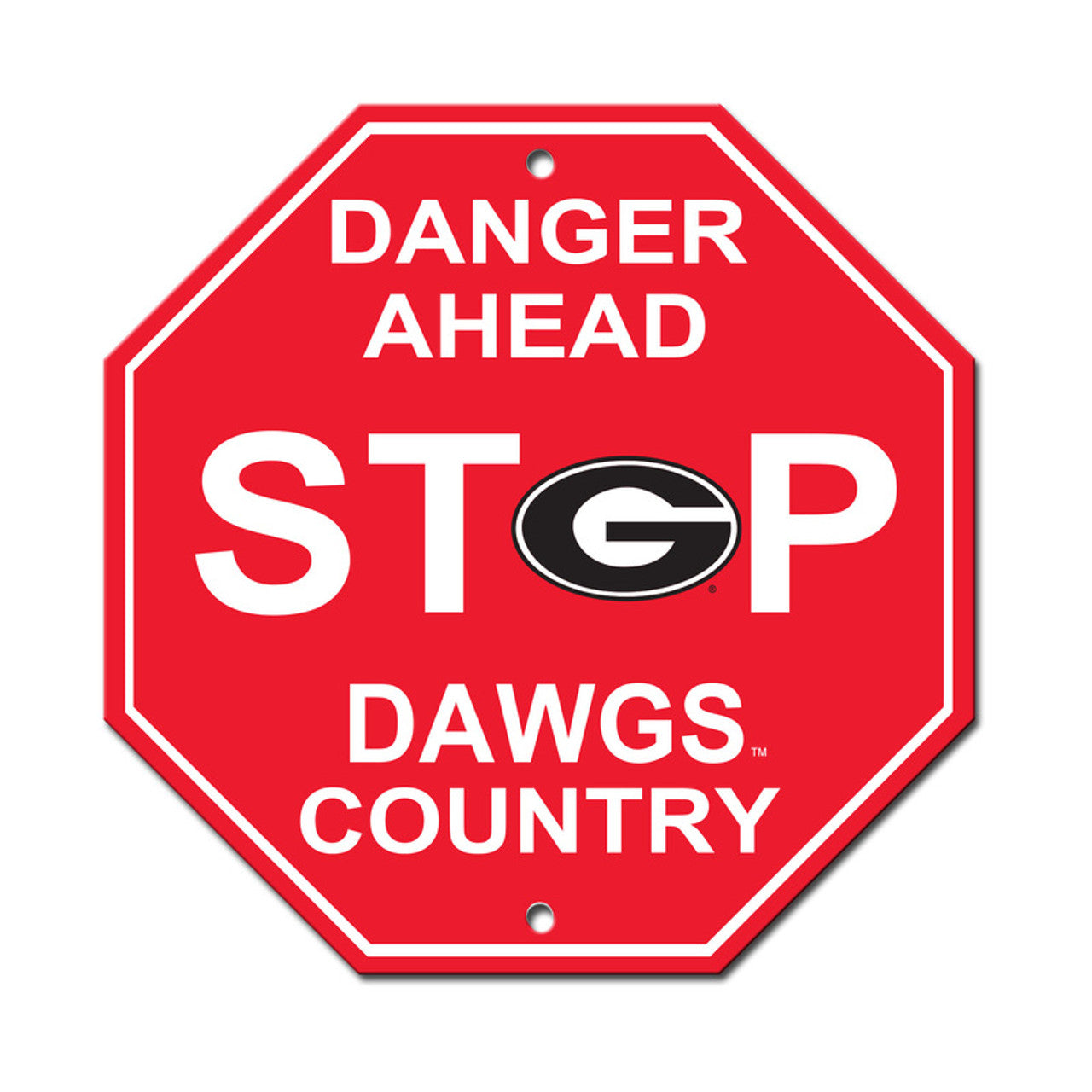 Georgia Bulldogs 12" x 12" plastic stop sign with NCAA team colors and graphics by Fremont Die