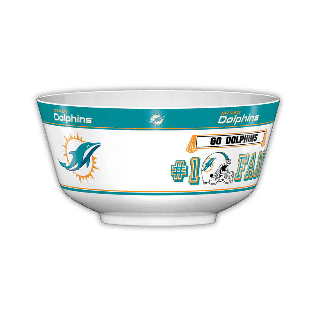 Miami Dolphins NFL melamine party bowl, 11.75"x6" with vibrant, fade-resistant team graphics - perfect for game days.