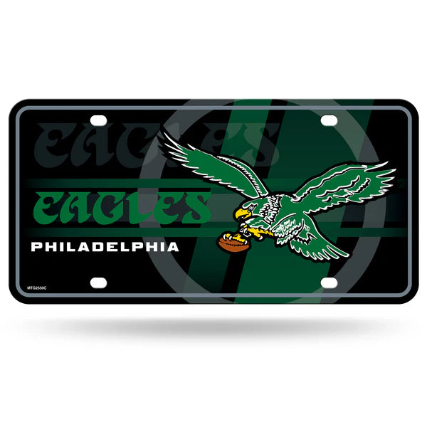 Philadelphia Eagles retro metal license plate with throwback green, gray and white team graphics, 6x12 inches, NFL licensed