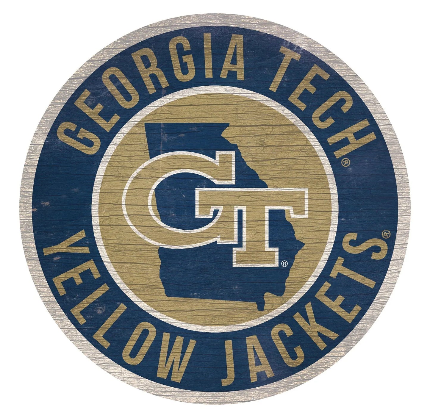 Georgia Tech Yellow Jackets 12" round wooden state sign, MDF, made in USA, officially licensed by Fan Creations.