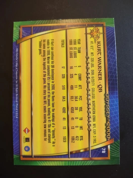 2000 Collector's Edge Odyssey #78 Kurt Warner - St. Louis Rams Football Card {NM}