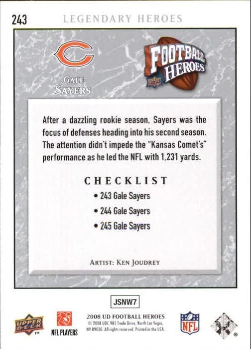 2008 Upper Deck Heroes #243 Gale Sayers - Chicago Bears Football Card {NM-MT}