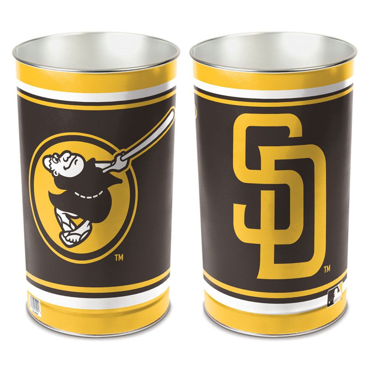 San Diego Padres MLB metal trash can with team colors, logo, and name, officially licensed by Wincraft.