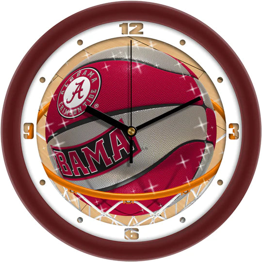 Alabama Crimson Tide NCAA Slam Dunk Wall Clock: 11.5", team colors/logo, mineral glass, quartz movement, AA battery needed.