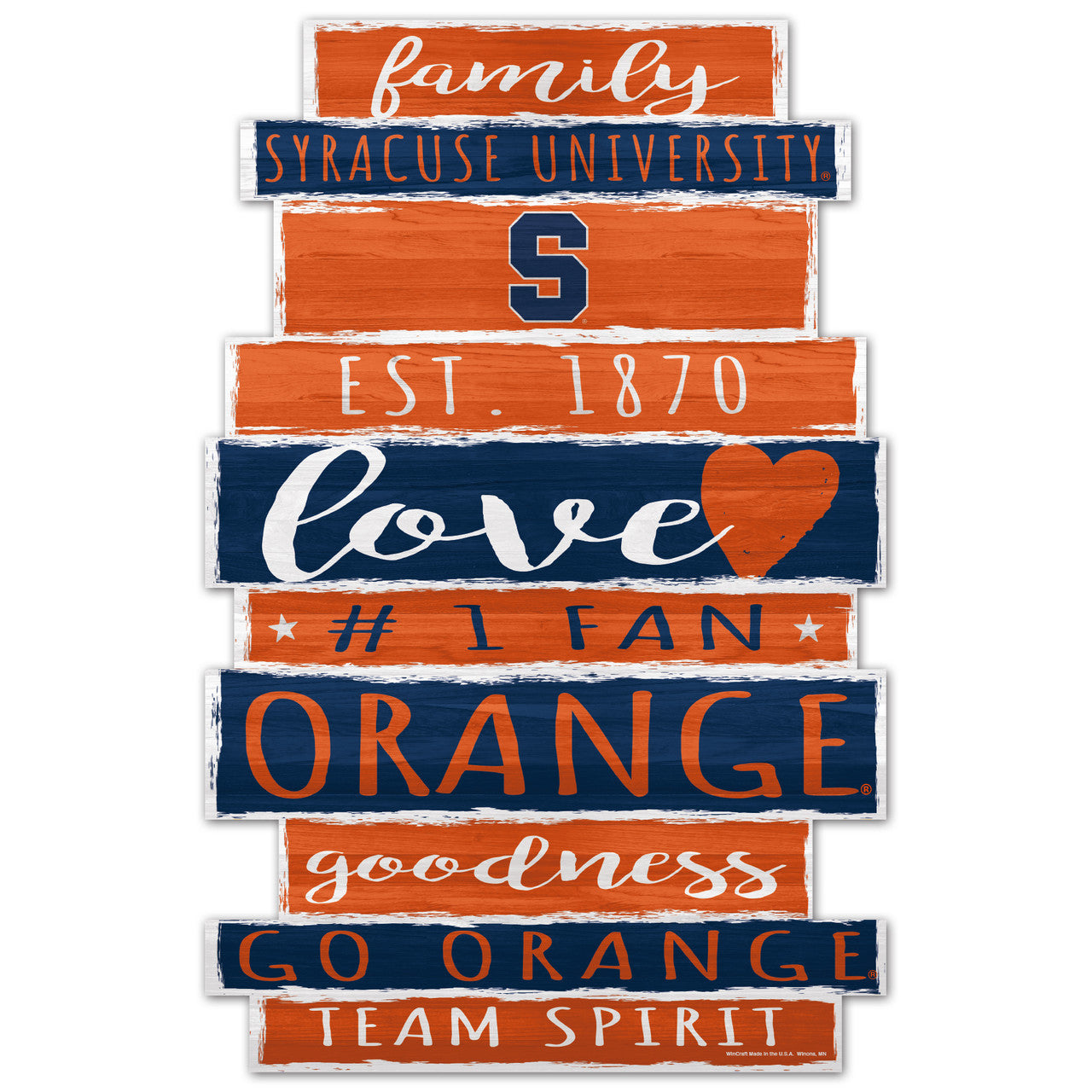 Syracuse Orange Family Word Design 11x17 wood sign featuring bold orange and navy NCAA team graphics.