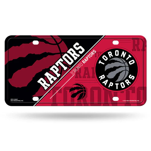 Toronto Raptors split design metal license plate with bold team colors and graphics, 6x12 inches