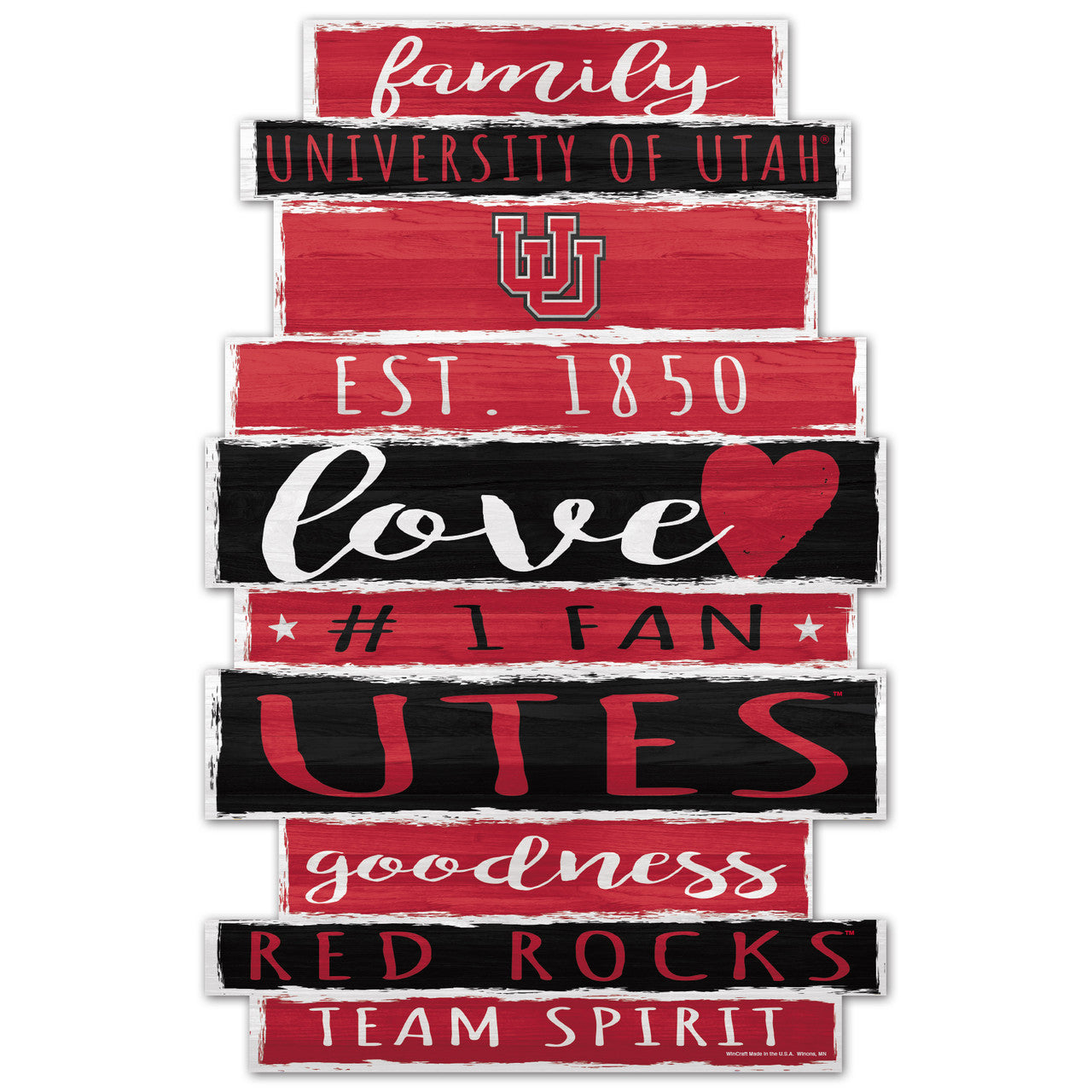 Utah Utes NCAA 11x17 Family Word Design Wood Sign featuring bold team graphics by Wincraft.