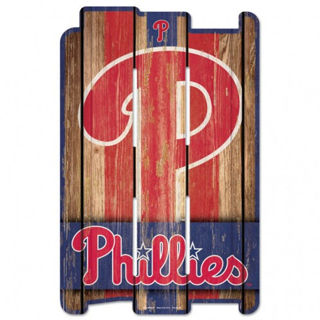 Philadelphia Phillies 11"x17" Wood Fence Sign with vintage colors, routed hanging hole, made in USA by Wincraft