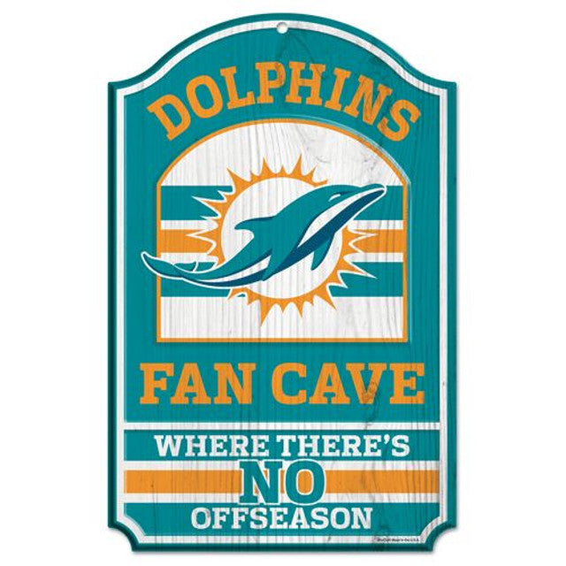 Miami Dolphins 11x17 inch NFL Fan Cave sign made from hardboard with team colors and graphics