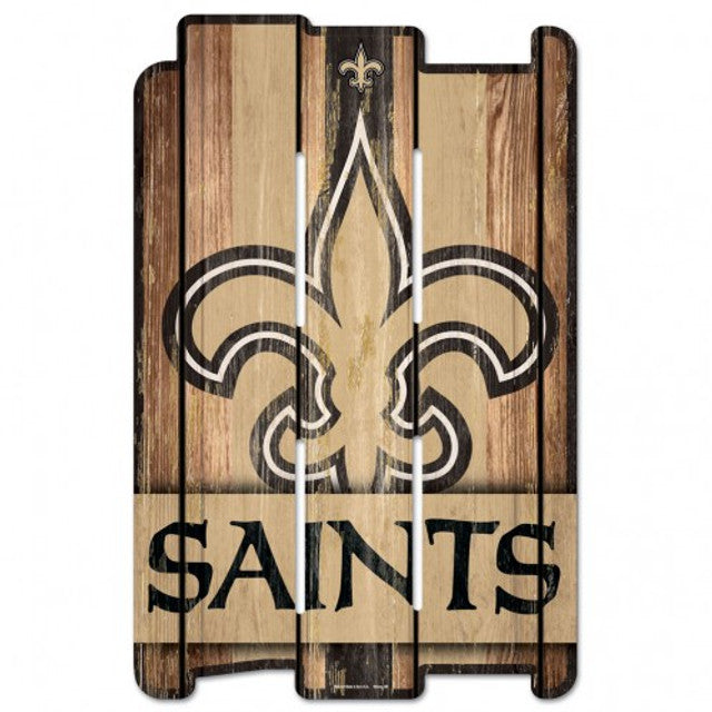 New Orleans Saints 11x17 wood fence sign with rustic graphics, officially licensed by Wincraft