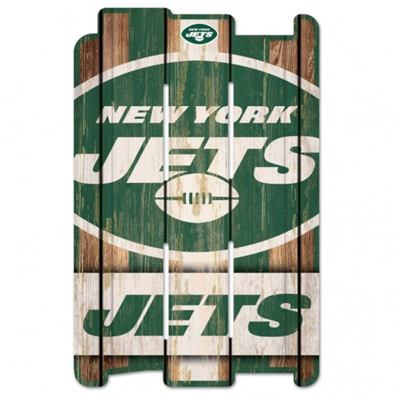 New York Jets 11x17 wood fence sign with retro graphics, officially licensed by Wincraft
