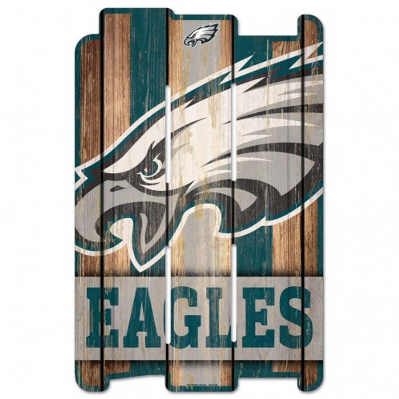 Philadelphia Eagles 11"x17" Wood Fence Sign with vintage colors, routed hanging hole, made in USA by Wincraft