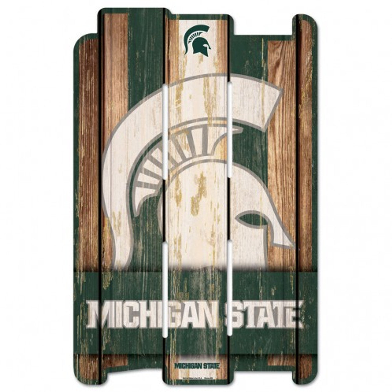 Michigan State Spartans 11x17 wood fence sign with retro graphics, officially licensed by Wincraft