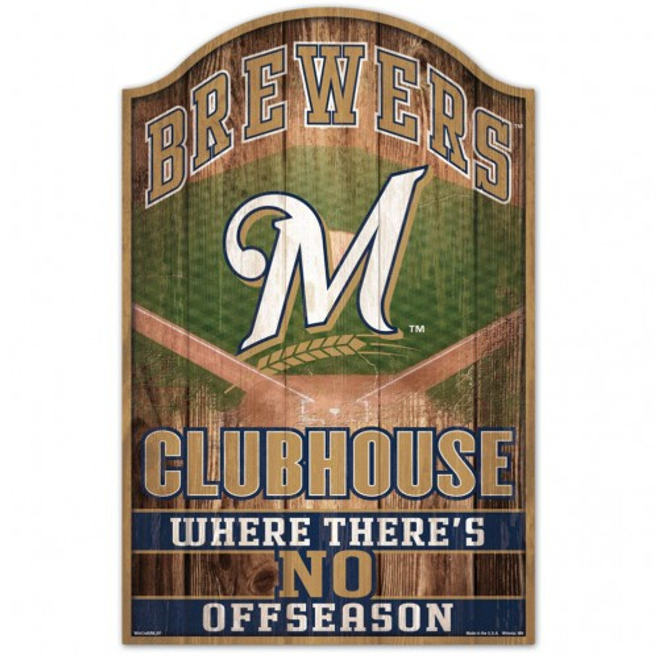 Milwaukee Brewers Fan Cave Wood Sign: 11"x17", hardboard wood, indoor use, team graphics, officially licensed by MLB, made by Wincraft.
