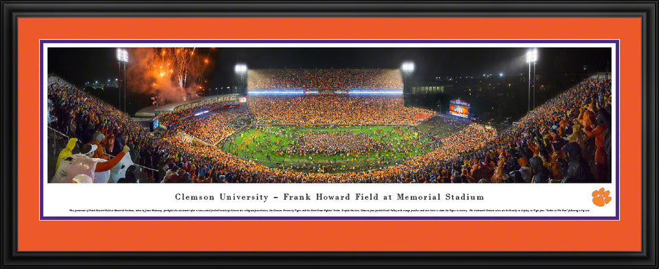 Clemson Tigers Frank Howard Field panoramic framed photo for NCAA fan cave wall decor - double matting