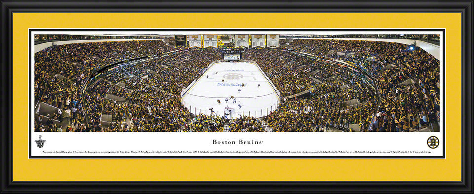 Panoramic of Boston Bruins playoff game at TD Garden, framed by Blakeway Panoramas - Deluxe Frame Double Matting