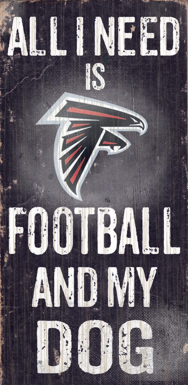 Atlanta Falcons 'All I Need Is Football And My Dog' Sign - 6" x 12" wood with team graphics. Made of MDF, officially licensed