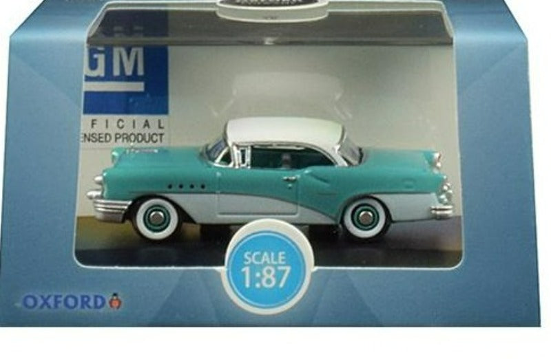 1955 Buick Century Turquoise and Polo White 1/87 (HO) Scale Diecast Model Car by Oxford Diecast