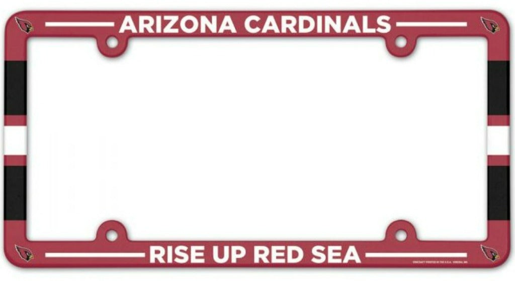 Arizona Cardinals NFL license plate frame in team colors with logo. Durable plastic, made in the USA. Officially licensed.