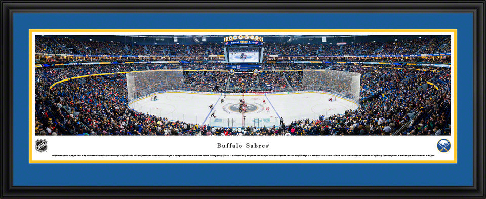 Buffalo Sabres KeyBank Center panoramic framed photo for NHL fan cave or sports room decor - double matting.