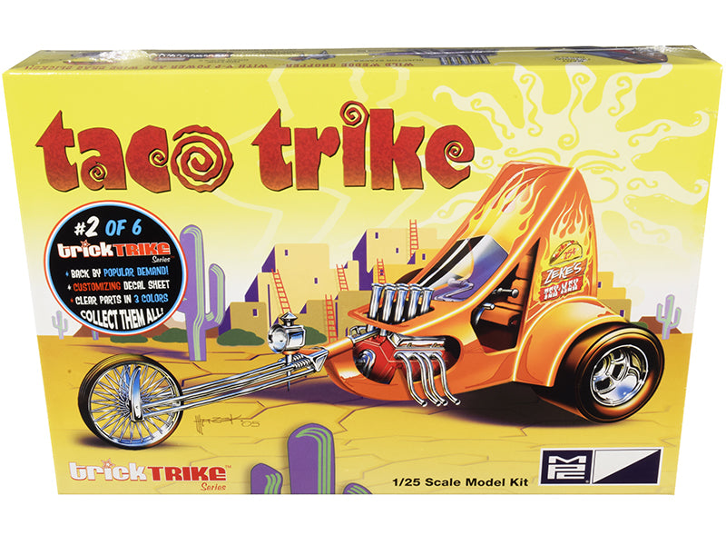 MPC Taco Trike 1/25 Scale Model Kit with Custom Body, Chrome Parts, and Unique Decals for Hobbyists.