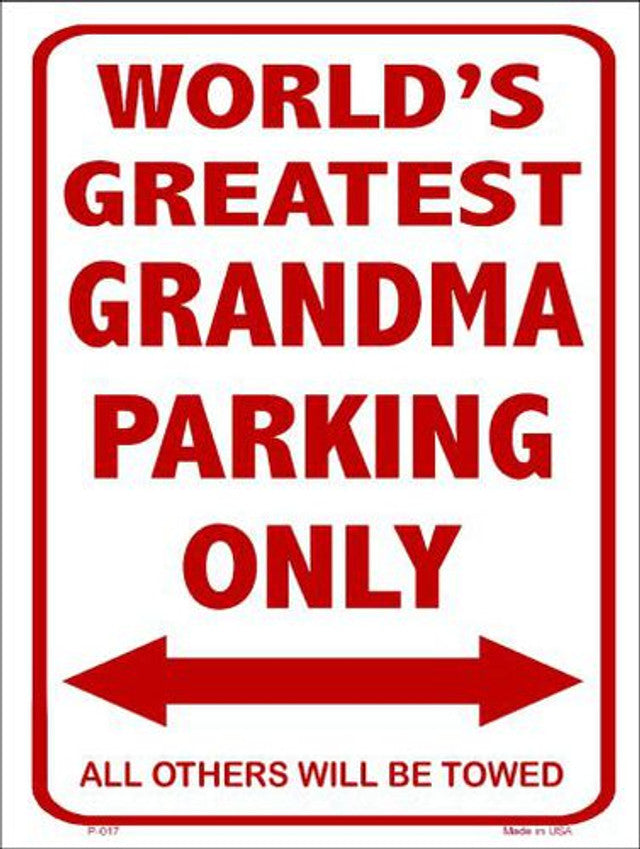 9" x 12" World's Greatest Grandma metal sign, weatherproof aluminum, made in the USA with predrilled holes.