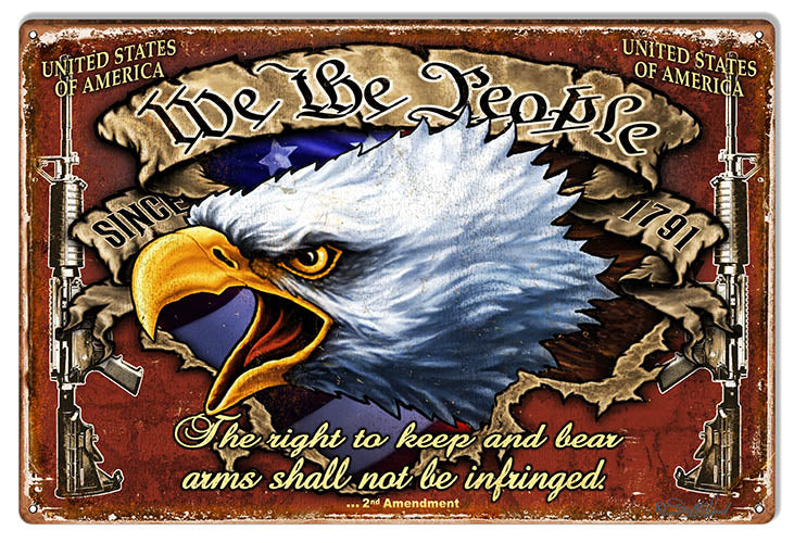 Right To Bear Arms metal sign, 12x18 aluminum, Bald Eagle 2nd Amendment, made in USA, patriotic décor.