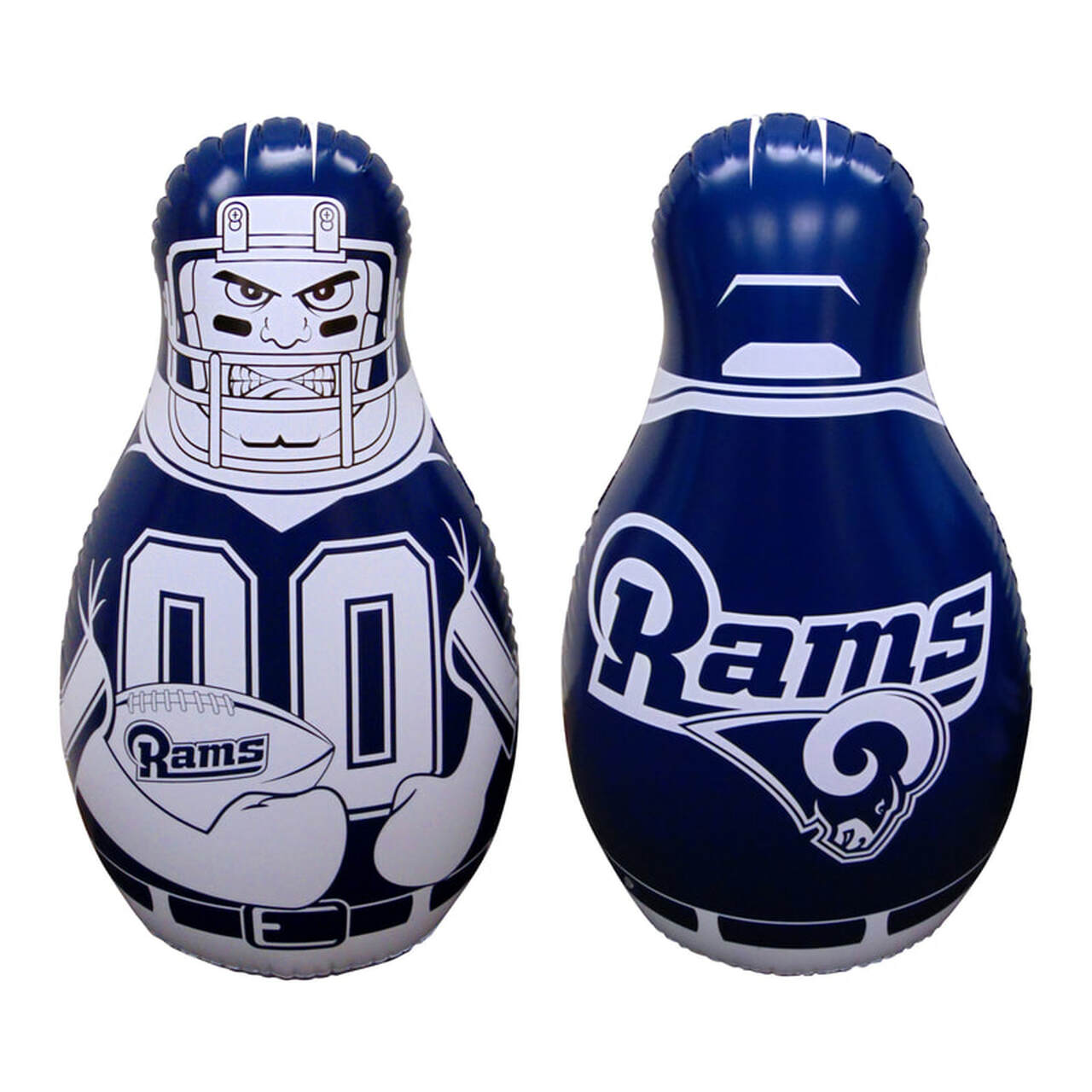 Los Angeles Rams 40" inflatable vinyl NFL Tackle Buddy punching bag with bounce-back action.