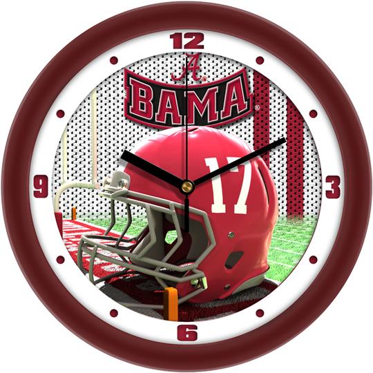 Alabama Crimson Tide 11.5" Football Helmet Wall Clock with team graphics, quartz movement, and 3D design. Officially licensed.