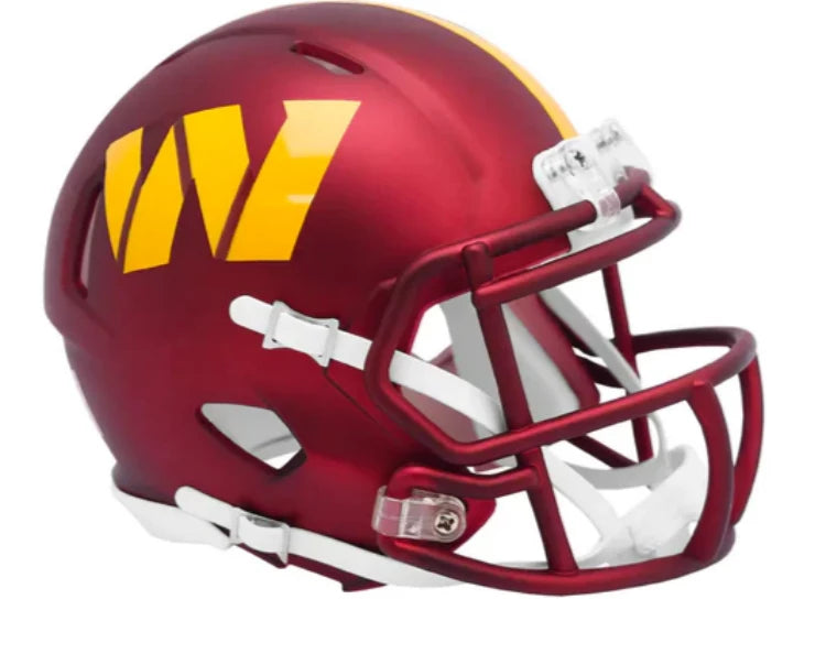 Washington Commanders Riddell Speed Mini Helmet with official decals, padding, and chin strap collectible.