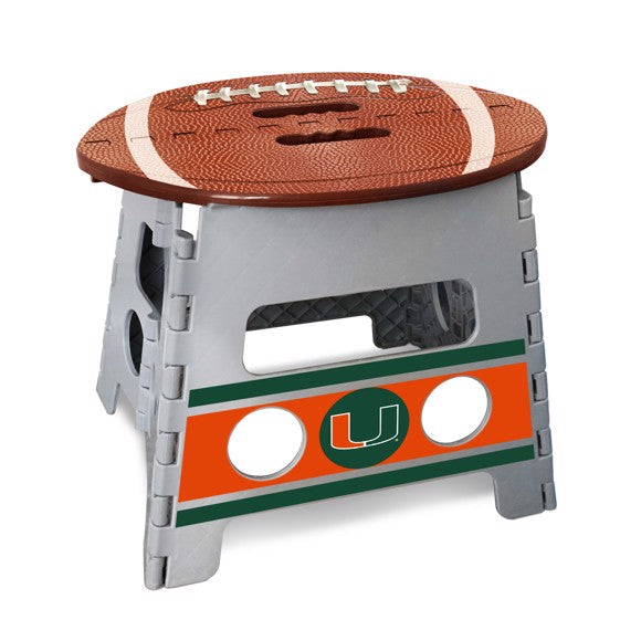 Miami Hurricanes Folding Step Stool: Compact fan utility. Vibrant team colors. Ideal for a quick boost with team pride