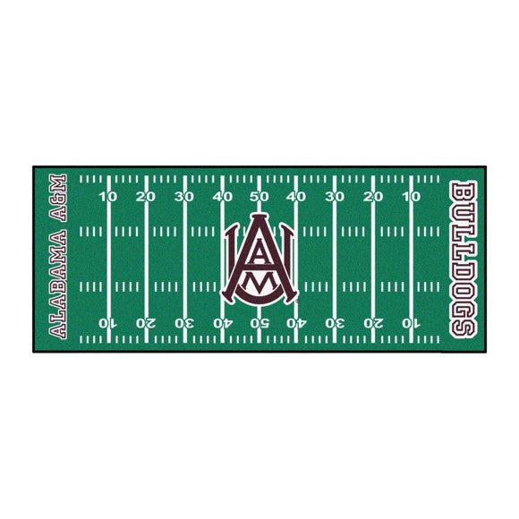 Alabama A&M Bulldogs Football Field Runner Mat, 30"x72", 100% nylon, non-skid, vibrant colors, durable, machine washable.