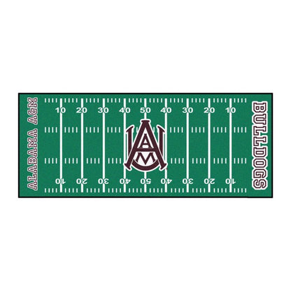 Alabama A&M Bulldogs Football Field Runner Mat, 30"x72", 100% nylon, non-skid, vibrant colors, durable, machine washable.