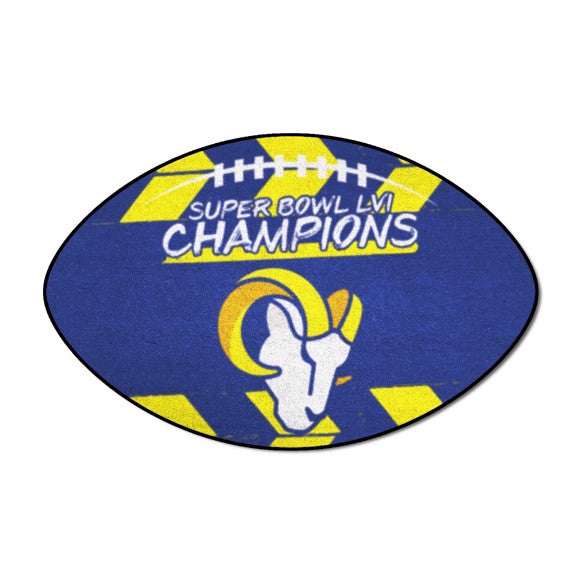 Los Angeles Rams NFL Super Bowl LVI Champions Football Mat - 20.5" x 32.5" made in USA with non-skid backing. Officially Licensed by Fanmats.