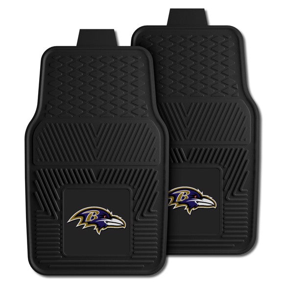 Baltimore Ravens NFL Car Mat Set: Universal Size, Heavy-Duty Vinyl, Dirt-Scraping Ribs, 3-D Team Logo, Officially Licensed.
