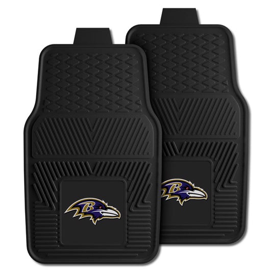 Baltimore Ravens NFL Car Mat Set: Universal Size, Heavy-Duty Vinyl, Dirt-Scraping Ribs, 3-D Team Logo, Nibbed Backing, Officially Licensed.