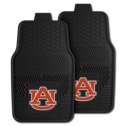 Auburn Tigers 2-pc vinyl car mat set with 3-D molded logo, ribbed construction for cleaning, and nibbed backing for safety.