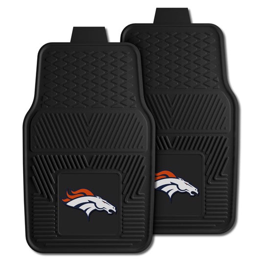 Denver Broncos NFL Car Mat Set: Universal Size, Heavy-Duty Vinyl, Dirt-Scraping Ribs, 3-D Team Logo, Nibbed Backing, Officially Licensed.