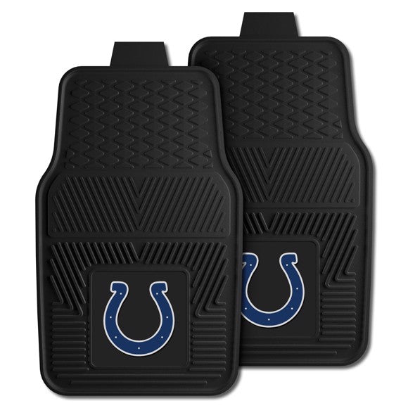 Indianapolis Colts NFL Car Mat Set: 17x27 inches, Universal Size, Heavy-Duty Vinyl, Dirt-Scraping Ribs, 3-D Team Logo, Nibbed Backing, Officially Licensed.