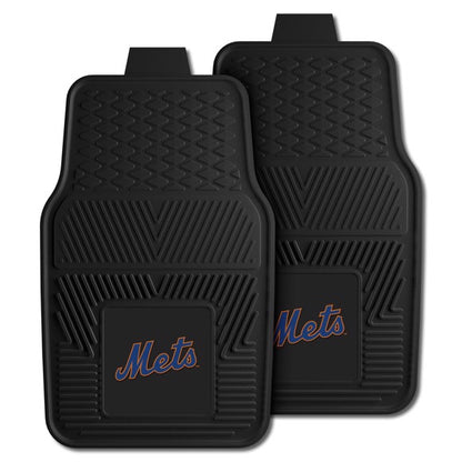 "New York Mets 2-piece vinyl car mat set by Fanmats, featuring durable construction with the Mets logo prominently displayed, designed to protect your car's interior from dirt and wear."