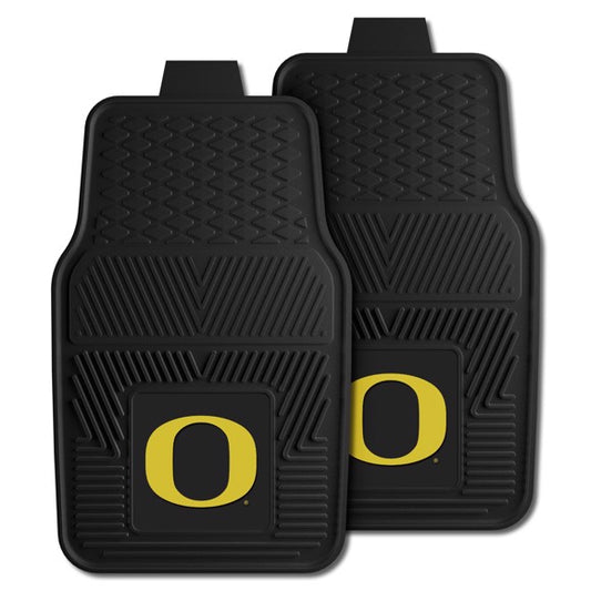 Oregon Ducks Car Mat Set: Heavy-duty vinyl, ribs for cleaning, deep pockets for dirt and water. Officially Licensed.