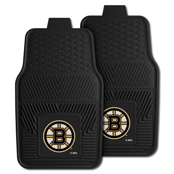 Boston Bruins NHL Car Mat Set: Universal Size, Heavy-Duty Vinyl, Dirt-Scraping Ribs, 3-D Team Logo, Nibbed Backing, Officially Licensed.