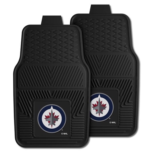 Winnipeg Jets NHL Car Mat Set: Universal Size, Heavy-Duty Vinyl, Dirt-Scraping Ribs, 3-D Team Logo, Nibbed Backing, Officially Licensed.